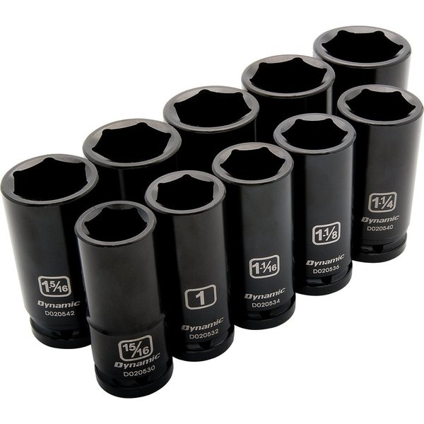 Dynamic Tools 3/4" Dr 10Pcs 6 Pt, Deep L, Impact SAE Socket Set, 15/16"-1-5/8" D021001